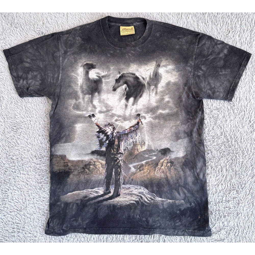 The Mountain Native American Spirit Horse Graphic Tie Dye T-Shirt Gray Medium